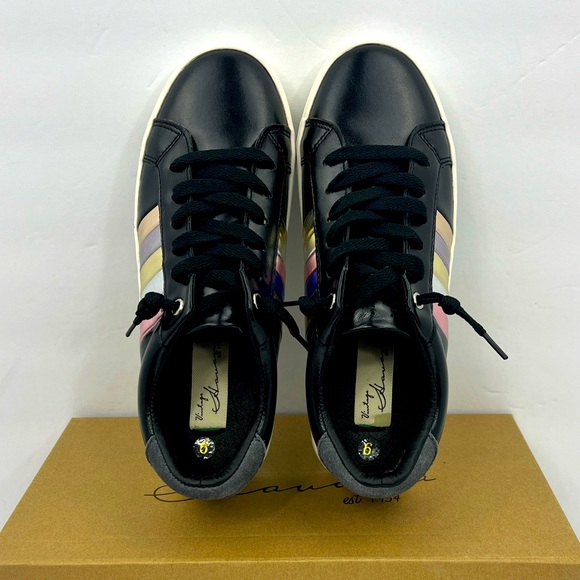 VINTAGE HAVANA, TENNIS SHOES,BLACK WITH RAINBOW SHINY STRIPES ON THE SIDE SIZE 6 - Picture 7 of 15
